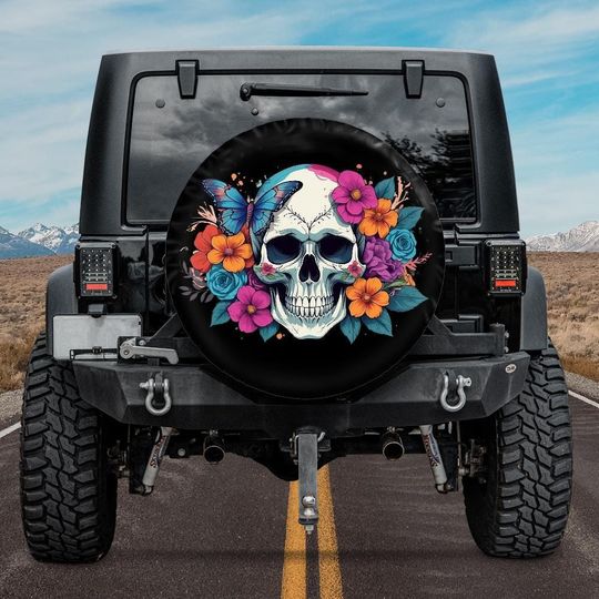 Discover Halloween 2025 Skull Spare Tire Cover ,Bronco Skull Tire Cover,Mexican Day of the Dead Skull tire cover,Spooky Season Car accessories