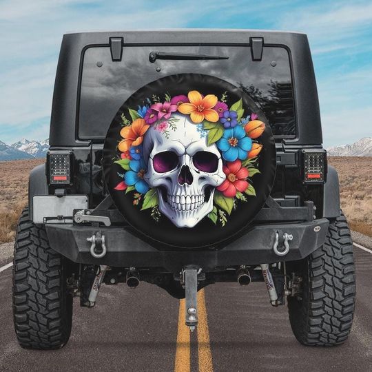 Discover Halloween 2025 Skull Tire Cover with Camera Hole  option , Floral Spare Tire Cover, Bronco Skull Tire Cover,Spooky Season Car accessories