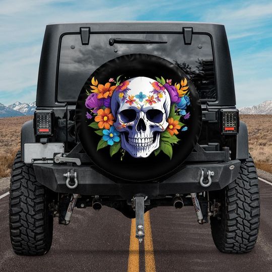 Discover Halloween 2025 Gothic Spare Tire Cover,Bronco Skull Tire Cover with Camera Hole option,Spooky Seaosn Car accessories,dia de los muertos