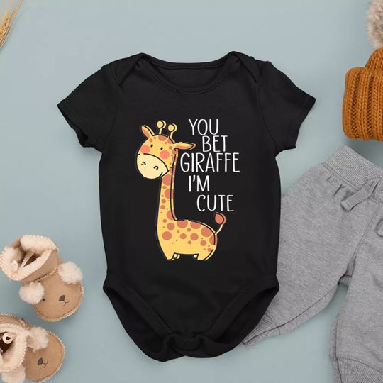 Discover "You Bet Giraffe I'm Cute" Funny Animal Printed Baby Onesie