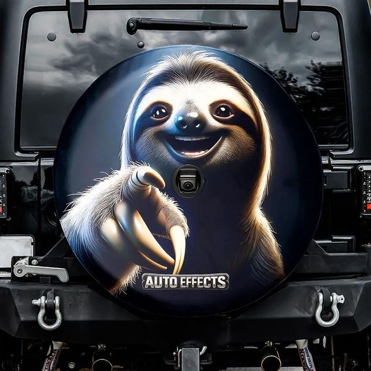 Discover Funny Jungle Animals Pointing Sloth Spare Tire Cover, With Camera Hole, For Jeep, For Bronco, For Camper, For RV, For SUV