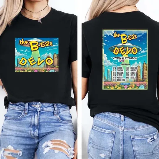 Discover DEVO & The B-52’s Cosmic De-Evolution Tour 2025 T-Shirt