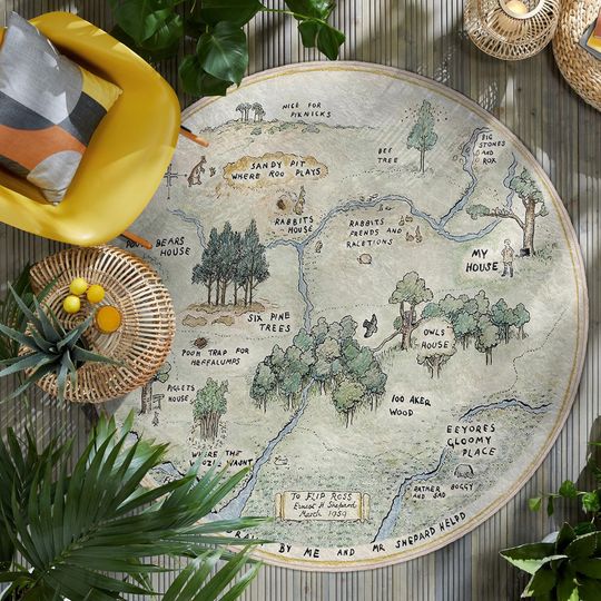 Discover Winnie Forest Map Round Rug - Pooh 100 Acre Map Round-Woodland Forest Map Kids Play Mat