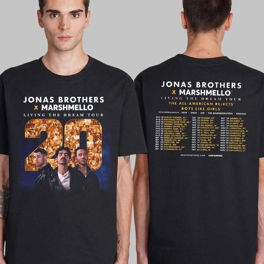 Discover Jonas Brothers x Marshmello 2025 Tour T-Shirt, Living The Dream Concert Tee, Band Merch, Fan Souvenir Gift, Unisex Music Shirt