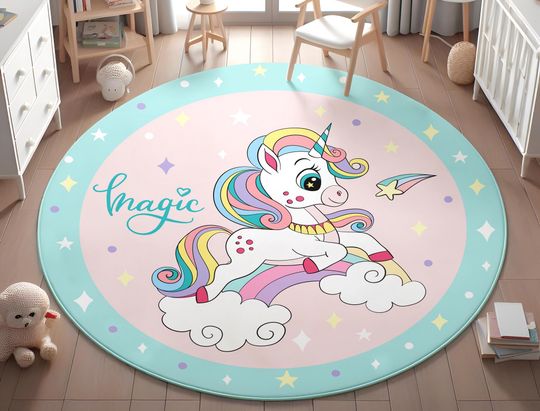 Discover Rainbow Unicorn Ultra Soft Girl Rug, Baby Room Rug, Blue Girl Room Rug, Nursery Rug, Rug For Girl Baby Room, Unicorn Rug, PILLOW CASE GIFT