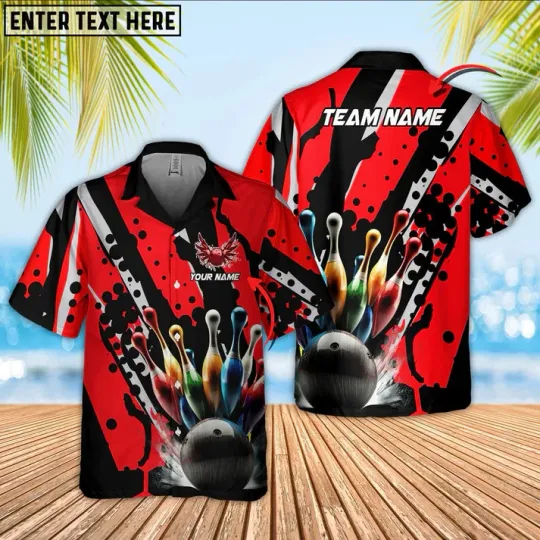 Discover Customize Bowling Ball And Pins Eagle Wings Multicolor Unisex Hawaiian Shirt V5