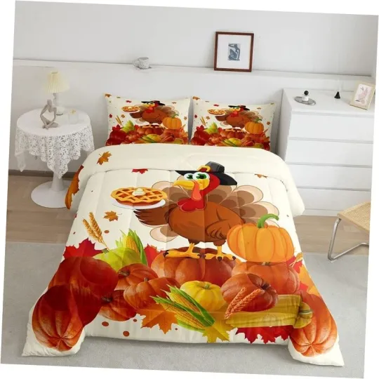 Discover Halloween Comforter Set Kids Fall Pumpkin Maple Leaves Comforter