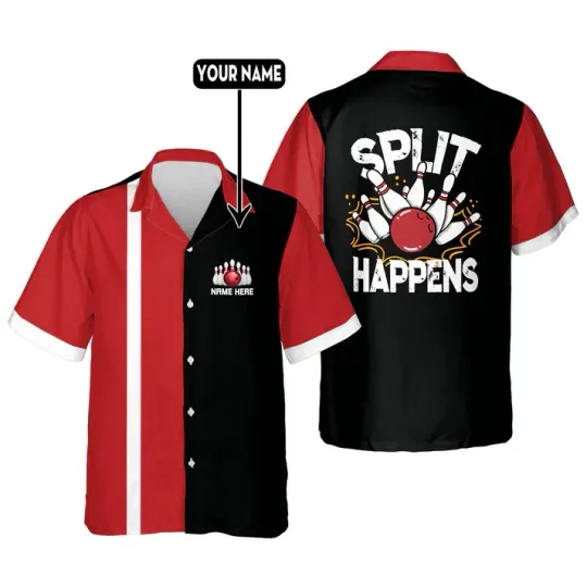 Discover Custom Name Team Here Split Happens Hawaiian Bowling Problem Hawaiian Shirt