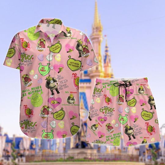 Discover Shrek Face Button Shirt, Shrek And Fiona Shorts, Funny Shrek Shirt, Sassy Shrek Shorts, Button Up Shirt, Halloween Gift