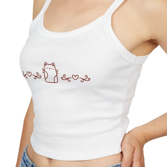 Discover Cute Cat Line Art Spaghetti Strap Tank, Minimalist Kitty Crop Top for Women , Women's Spaghetti Strap Tank Top, Casual Wear Tank Top, Gift