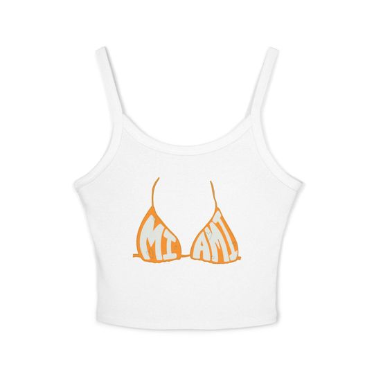 Discover Spaghetti Strap Tank Top, Miami Game Day Bikini Pool Party Orange Green UMiami Beach Apparel, Women's Summer Clothing, Sleeveless Shirt