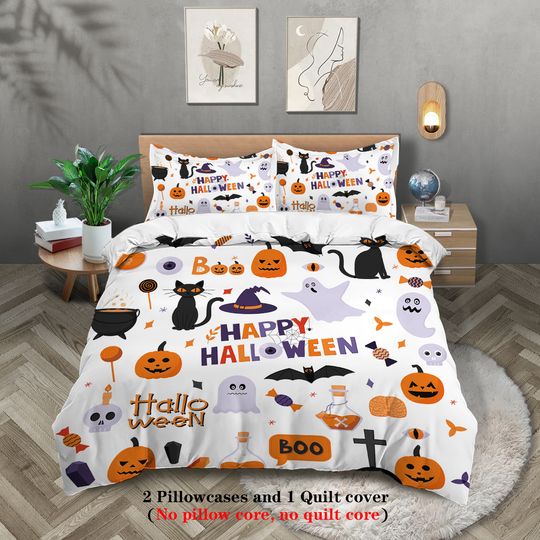 Discover Halloween themed cute ghost pattern printed bedding set