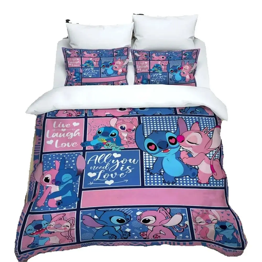 Discover Disneyyy Anime Pattern Bedding Sets,Stitchh Polyester Duvet Cover Set Kawaii Duvet Cover with Pillowcases 75*50 Bedroom Decorations