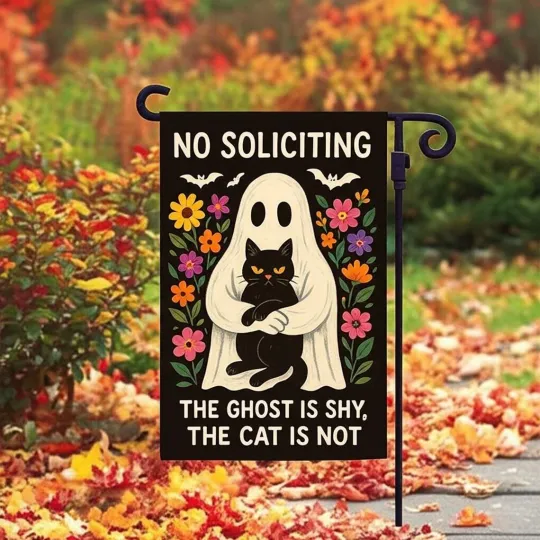 Discover Funny No Soliciting Ghost And Cat House Garden Flag, Halloween Home Yard Decor