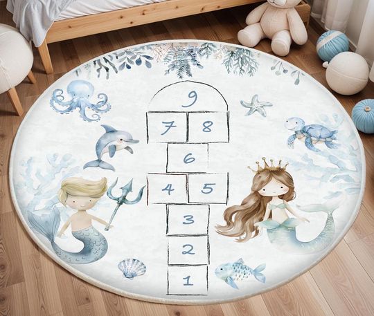 Discover Hopscotch Ocean Kids Play Mat, Learning Number Kids Mat, Nursery Rug
