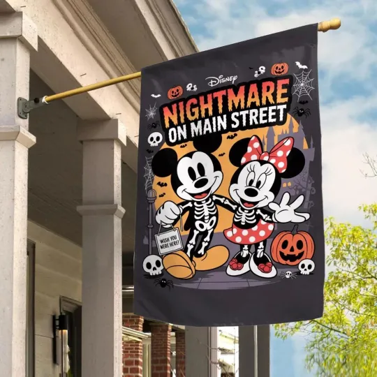 Discover Mickeyy And Minniee Mouse Halloween Skeletons Nightmare On Main Street Flag