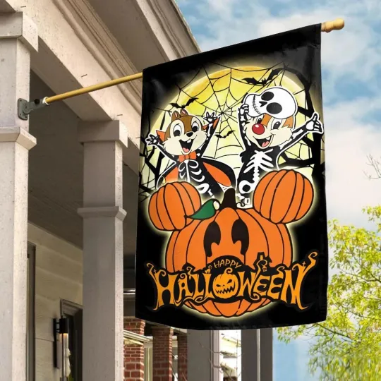 Discover Chipp and Dalee Mickeyy Ears Pumpkin Happy Halloween Spider Web Flag