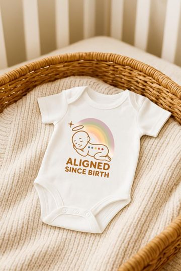 Discover Aligned Since Birth Baby Onesie | Spiritual Birth Announcement