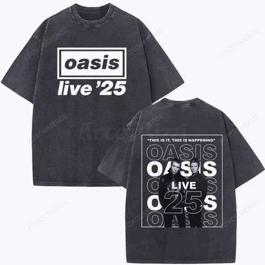 Discover Oversized Oasis Rock Band Shirt 25th Live Tour Vintage Washed Tee