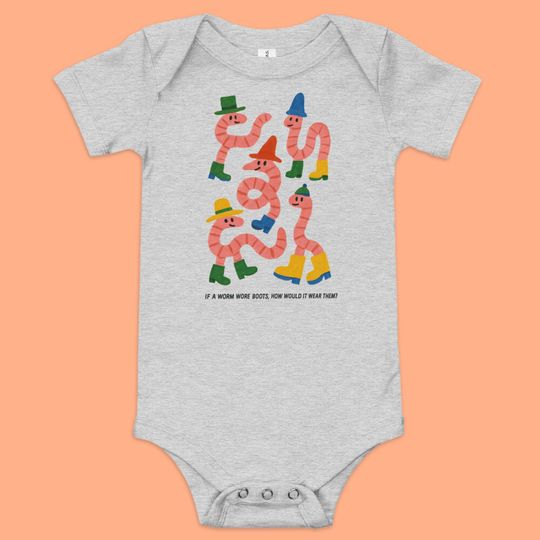 Discover Worm Boots Baby Onesie  Funny Animal Bodysuit  Retro Whimsical