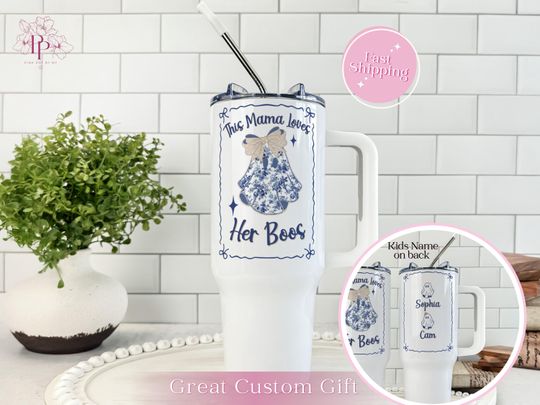 Discover Engraved Halloween Tumbler with Handle - Mama Gift with Children’s Names, Ghost Design