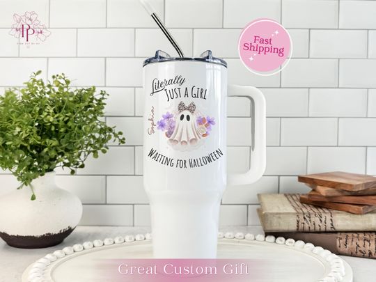 Discover Engraved Halloween Tumbler with Handle – Cute Fall Spooky Cup, Ghost Design