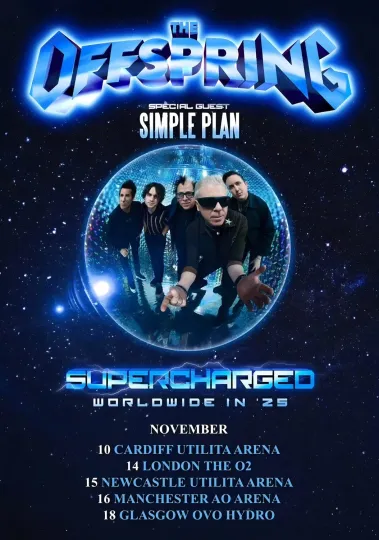Discover THE OFFSPRING Supercharged 2025 UK Arena Tour Poster