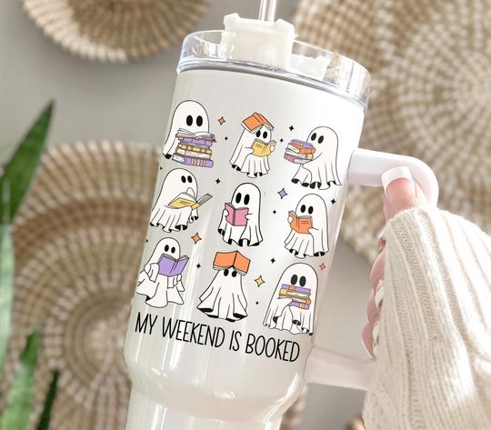 Discover Engraved Tumbler with Handle – Spooky Season Halloween Skeleton Design
