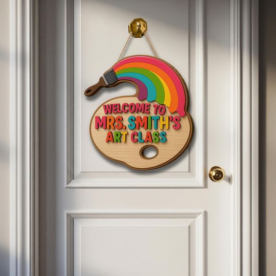 Discover Welcome to Art Class Sign, Personalized Wooden Teacher Door Decor