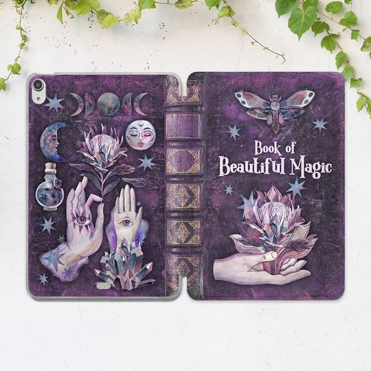 Discover Purple book print iPad case magic iPad case witch Occult Black magic iPad case moon phases Witchy Violet cover Moth Potion Aesthetic stars