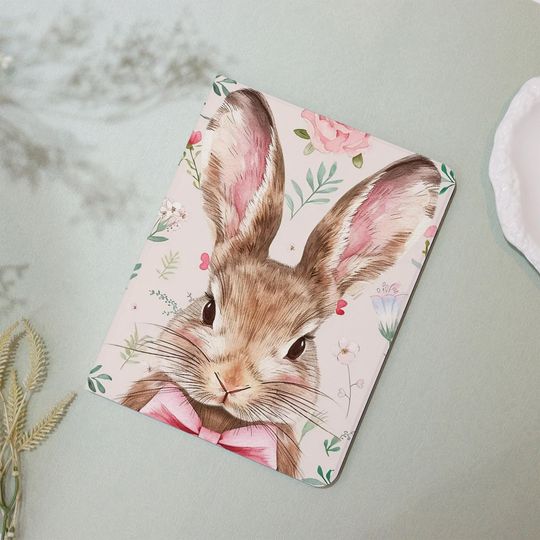 Discover Bunny Bow Flowers Heart iPad Cover, Flip Case, Protective Tablet Gift for Her/Him