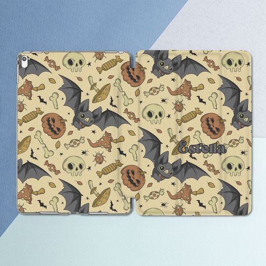 Discover Cute bats art iPad case with name iPad custom print iPad case pumpkin Halloween art case Kawaii skull print iPad smart case iPad Air 5 case