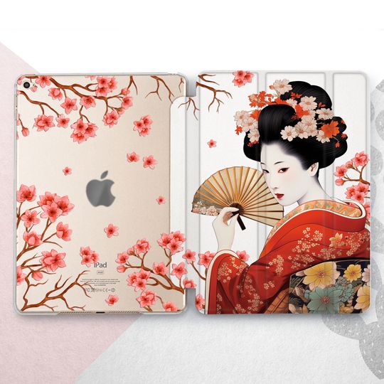 Discover Geisha iPad Pro 13 12.9 11 2024 / Japanese Girl Mini 7 6 Air 5 4 3 Cover / Sakura Blossom iPad 9.7 2018 2017 Case / Anime Art 10.9 10.5 10.2