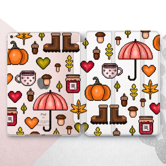 Discover Autumn Pixel Art iPad Pro 13 12.9 11 2024 / 8-bit Pattern Mini 7 6 Air 5 4 Case / Cute iPad 10.9 10.5 10.2 Pumpkin Umbrella / Boots Jam Tea