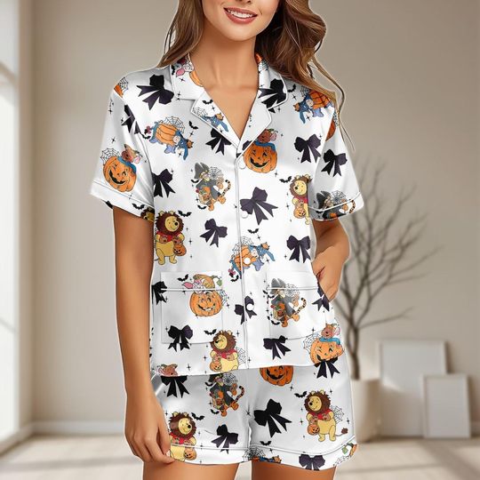 Discover Halloween Pooh Coquette Bow Satin Pajamas Set, Disneyyy Pooh