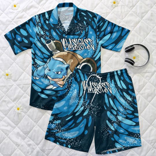 Discover Blastoise Hawaiian Shirt, Cute Summer Short Set, Water Style Summer Outfit, Funny Matching Set, Blastoise Shirt Gift