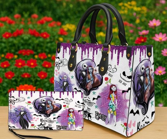 Discover Personalized Jackk Skellingtonn And Sally Leather Bag