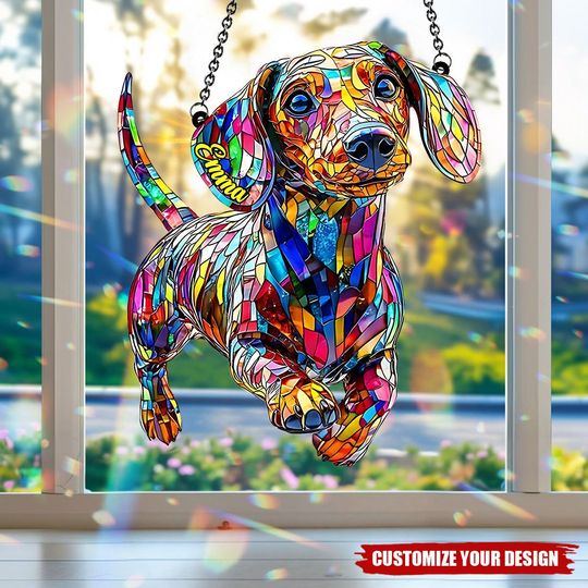 Discover Love Dachshunds - Personalized Dachshund Window Hanging Suncatcher Ornament