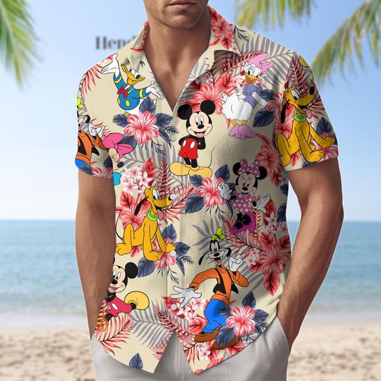 Discover Mickeyy And Friends Hawaii Shirt/Shorts, Mickeyy Beach Shorts, Button Down Shirt, Tropical Disneyyy Hawaii Shirt, Button Gift For Him