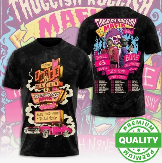 Discover The Thuggish-Ruggish-Mafia Tour Three 6 Mafia AOP 3D Shirt S-5XL 1G0472