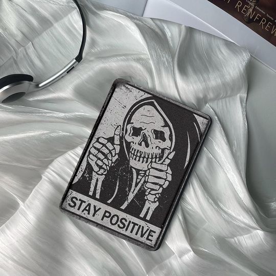Discover Stay Positive Hooded Skull Kindle Case