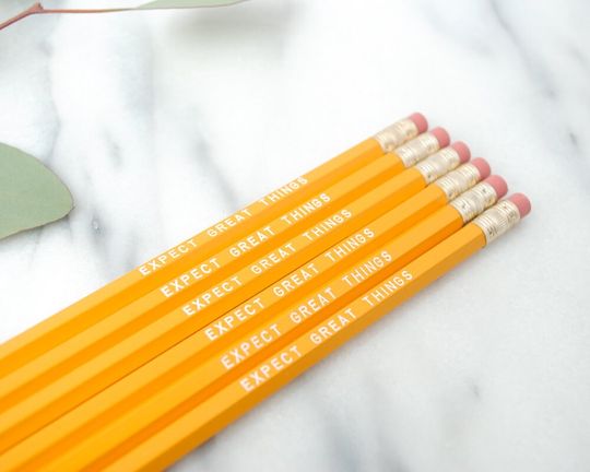 Discover Expect Great Things Pencils Yellow and White Inspirational Pencils