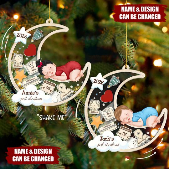 Discover Baby Sleeping On Moon First Christmas Personalized Shaker Ornament