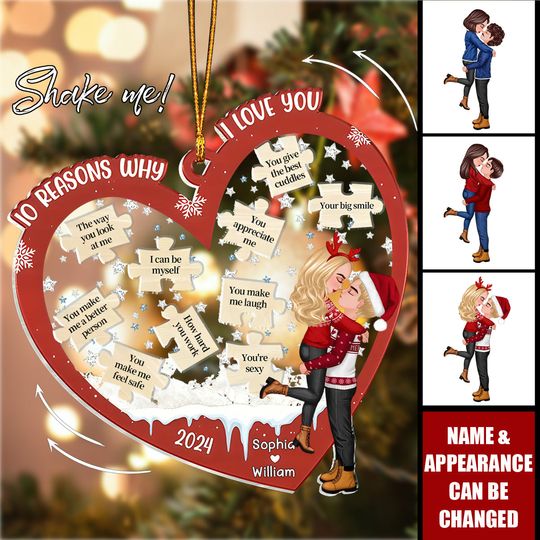 Discover Reasons Why I Love You Christmas Couple Hugging Kissing Personalized Shaker Ornament