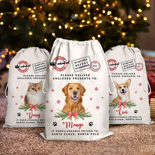 Discover Personalised Christmas Santa Sack With Pet Photo, Christmas Bag, Gift For Dog Lovers