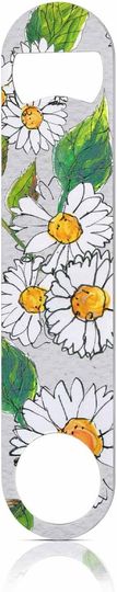 Discover Daisy Flowers Stainless Steel Bottle Opener Watercolor Chamomile Floral with Green