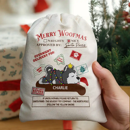 Discover Christmas Lying Dog Merry Woofmas - Personalized Santa Sacks
