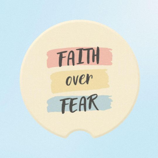 Discover Faith Over Fear Stone Soapstone Car Coaster,  Religious Car Accessories, Inspirational Encouragement, Faith gift