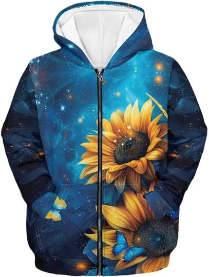 Discover Kids Zip Up Hoodie for Boys Girls Printed Cool Casual Hooded Sweatshirt Jacket Fall Sports Shirts with Pocket