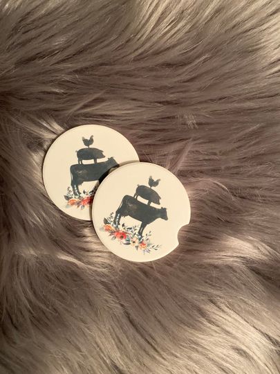 Discover Car Coasters - Sandstone Floral Farm Animal Stack Car Coasters